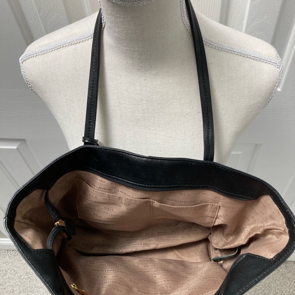 Ralph Lauren Large Black Leather with Studs Zippered Tote Bag NWOT - Picture 4 of 8